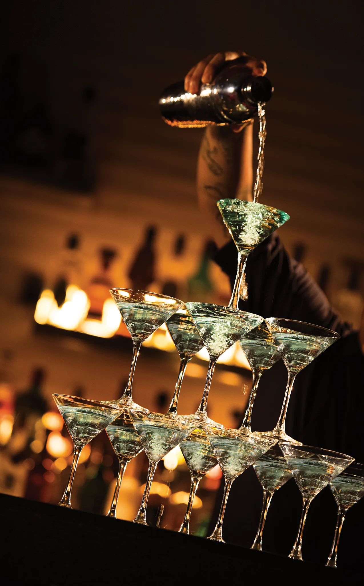 After Dark Nightclub champagne tower at Breathless Riviera Cancun nightlife bar