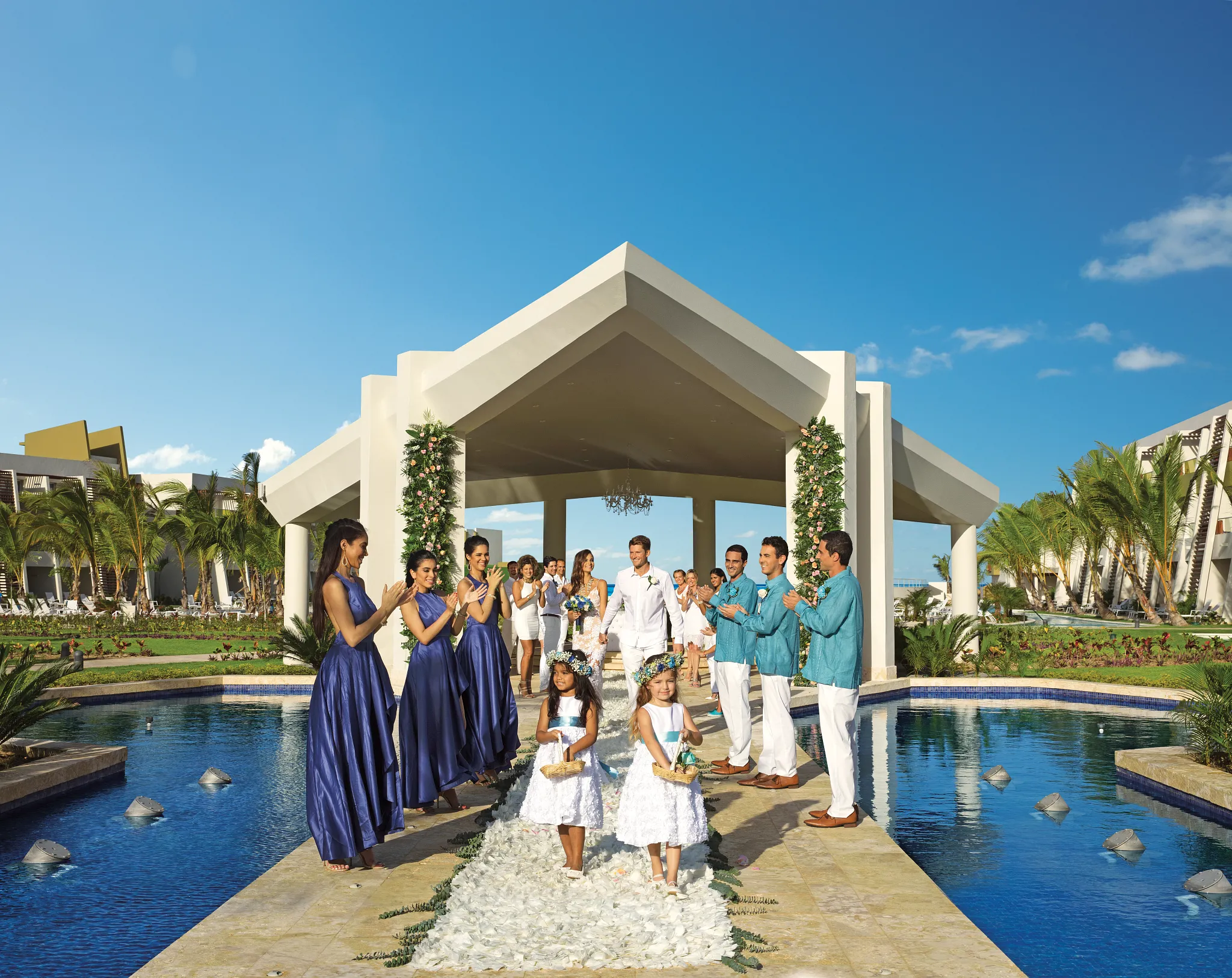 Fountain gazebo wedding ceremony venue with water features and garden setting at Dreams Onyx Resort & Spa